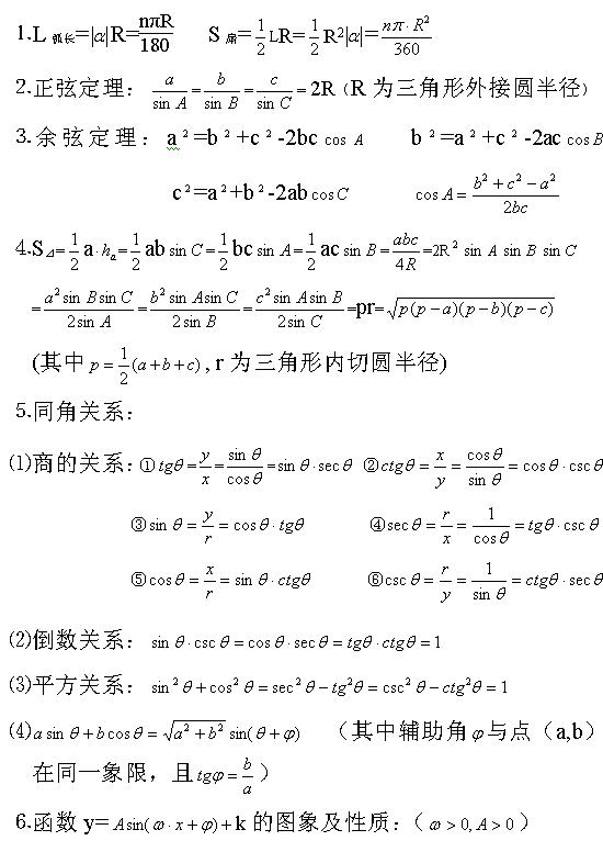 2022年河南成人高考高起点《数学（理）》科目必备公式3：三角函数